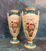 A pair of Minton Rose Basket Bicentenary vases, printed marks, no.4355 and 6753