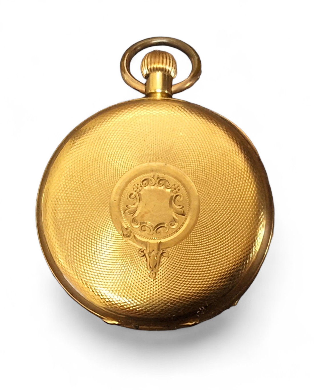 An 18ct gold open faced pocket watch, top winder, unsigned movement, white enamel dial, Roman - Image 2 of 4