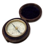 A Victorian James Parkes pocket compass in fitted leather case