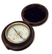 A Victorian James Parkes pocket compass in fitted leather case