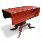A 19th century mahogany Pembroke table, inlaid with chevron bands, paw feet, 72cm high, 95cm wide,