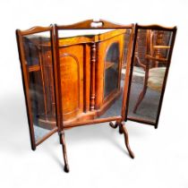 An early 20th century mahogany and glass trifold fireside screen, 102cm high, 108cm wide c.1920