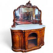 A good Victorian satinwood inlaid walnut mirror backed chiffoniere, marble top, 165cm high, 145cm