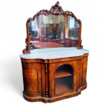 A good Victorian satinwood inlaid walnut mirror backed chiffoniere, marble top, 165cm high, 145cm