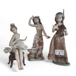 A Lladro figure, Red Indian Girl, printed mark, 6153;  others,  Recital, 5496;  Hawaiana de la