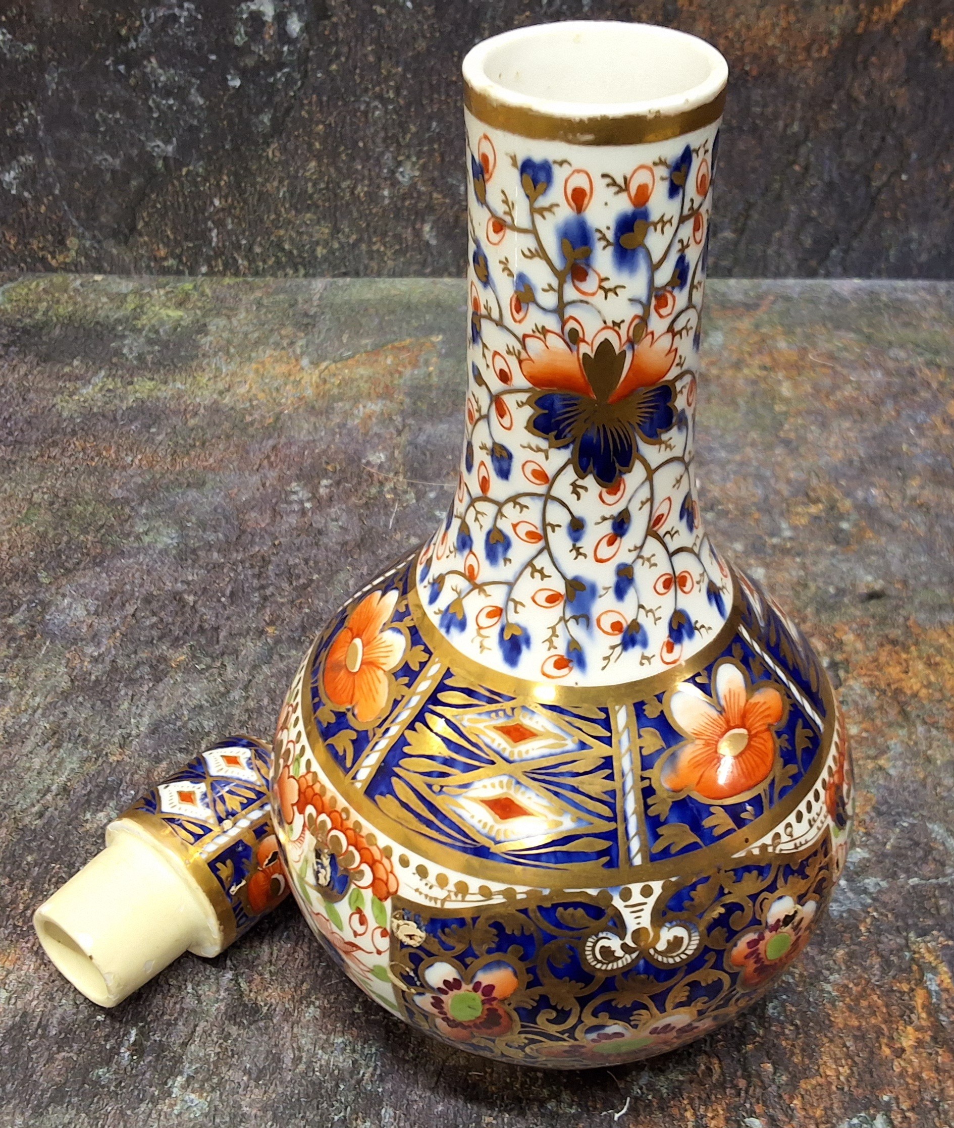 A Derby bottle vase and cover, decorated in the Imari palette, 25cm high, crown, crossed batons - Image 2 of 3