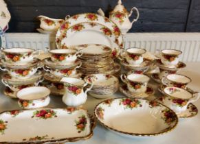 A Royal Albert Old Country Roses dinner and tea service, for six, comprising teapot, cream jug and