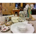 Ceramics and Glass - a lead crystal Cascade clock;   Coalport Roaring Twenties figure;   Royal