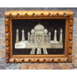 A 19th century Indian stoneware Pietra-dura panel, inlaid with a mother of pearl with the Taj-Mahal,