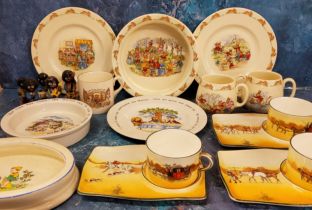 Royal Doulton Bunnykins plates, bowls, mugs;  etc;   three Royal Doulton coach and four sandwich