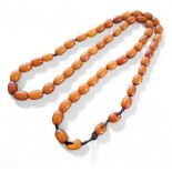 A butterscotch amber oval bead necklace, approx. measuring 10mm x 9mm each 25.84g gross