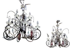 A pair of Murano glass country house chandeliers, wrought iron and glass, early 20th century