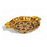 A Royal Crown Derby 1128 two handled wavy edge pedestal dish, 16cm wide, printed mark, first quality