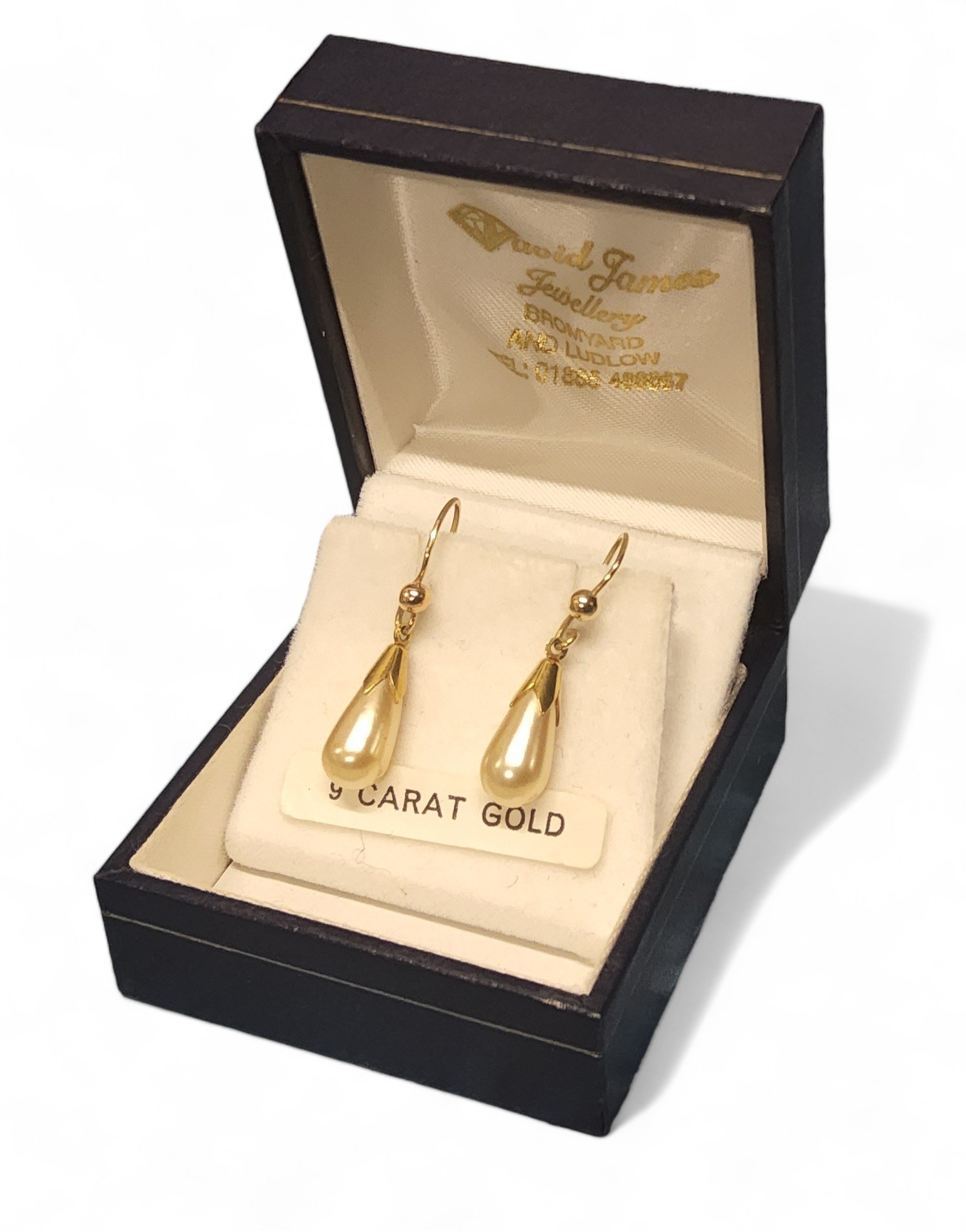 A pair of 9ct gold faux pearl drop earrings