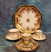 A Noritake two handled octagonal plate;  a Noritake cabinet cup;  another;   a Limoges cabinet cup