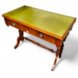 A Victorian mahogany writing table, drawer to frieze, turned legs, 77cm high, 103cm wide, c.1860