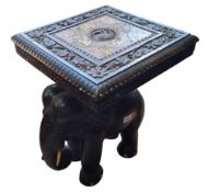 A Burmese/Anglo-Indian hardwood occasional table, the square  top carved  with elephant and inlaid
