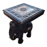 A Burmese/Anglo-Indian hardwood occasional table, the square  top carved  with elephant and inlaid