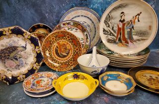 Chinese and Japanese decorative plates, including Noritake, Satsuma, Imari, etc