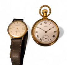 A 9ct gold H.Samuel dress watch, Swiss five jewel quartz movement, cream dial, gold baton markers,