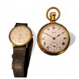 A 9ct gold H.Samuel dress watch, Swiss five jewel quartz movement, cream dial, gold baton markers,