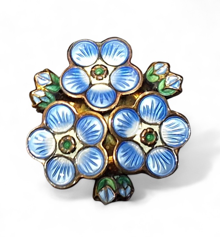 David Andersen Norwegian silver and enamel Forget Me Not brooch, marked