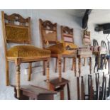 A set of four Hepplewhite Revival dining chairs; another set of four Victorian walnut dining