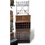 Salvage - Two wrought iron pigeon hole units; a glazed shop display cabinet, etc