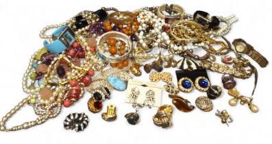 Costume jewellery including faux pearl necklaces, bangles, clip on earrings etc.