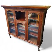 A late Victorian mahogany library display cabinet with glazed and open shelves, 147cm high, 165cm