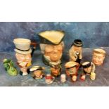 A Royal Doulton character jug,  Parson Brown, large;   others, Winston Churchill;  Robin Hood,