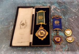 A Grand Lodge of England jewel, by  Fattorini and Sons, cased;  a silver and enamelled Royal Order