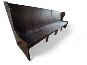 Masonic Lodge - a  bench/pew, shaped ends, panel style back, 93cm high, 271cm wide