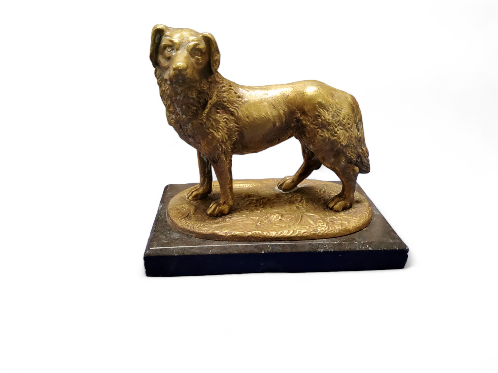 English School, 19th century, a gilt bronze, of a hunting dog, rectangular base, 13cm high