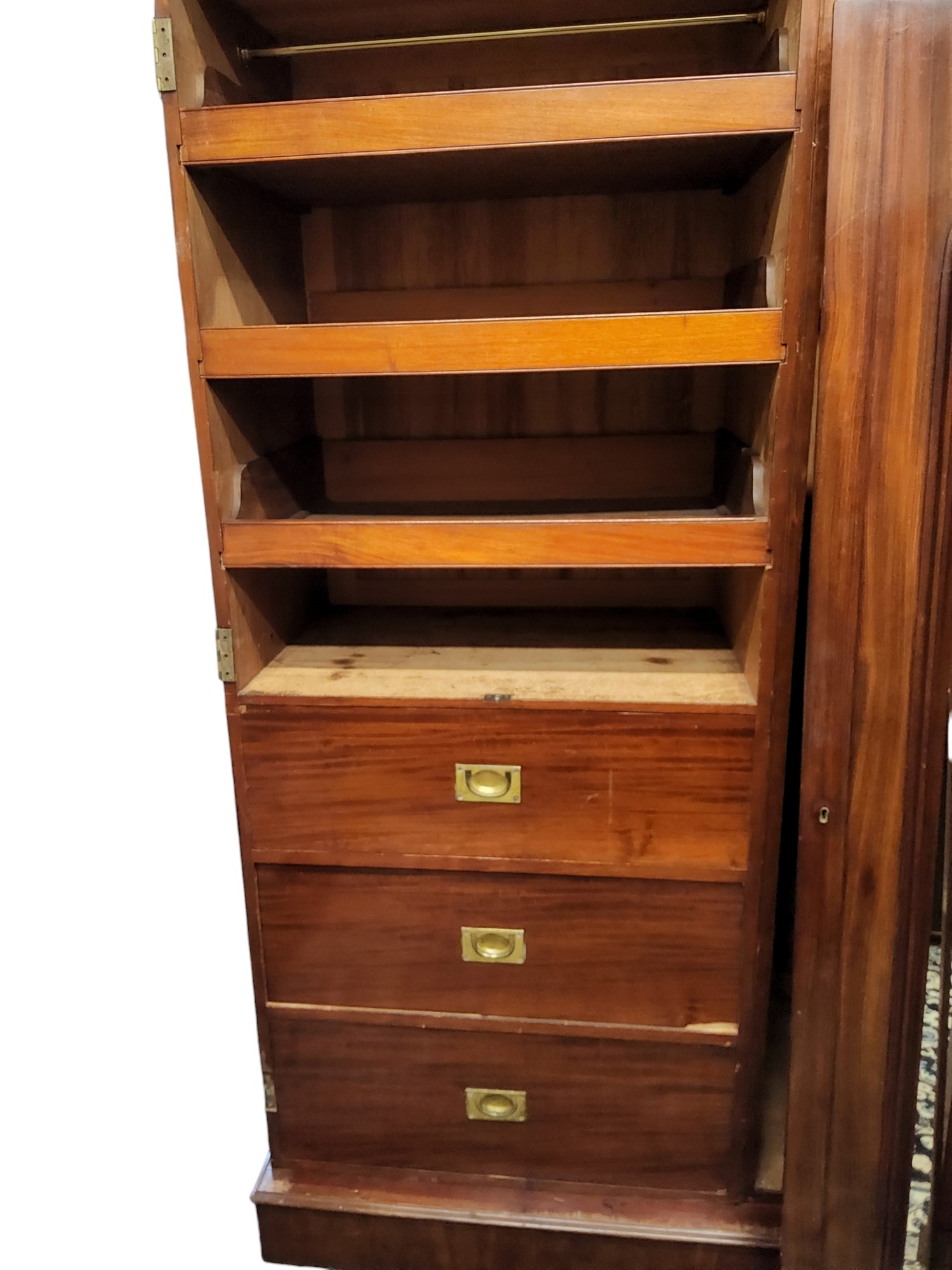 A Victorian mahogany compactum wardrobe, outswept cornice, two arched panel doors and central - Image 2 of 2