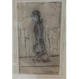 Manner of L S Lowry, Figure, bears signature, mixed medium, pencil and crayon, 17cm x 10cm