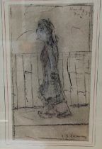 Manner of L S Lowry, Figure, bears signature, mixed medium, pencil and crayon, 17cm x 10cm