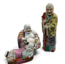 A Chinese Republic period polychrome seated figure of Buddha, 27cm high, seal mark;  a similar