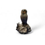 A silver plated novelty inkwell, as an owl, 12.5cm high, c.1900