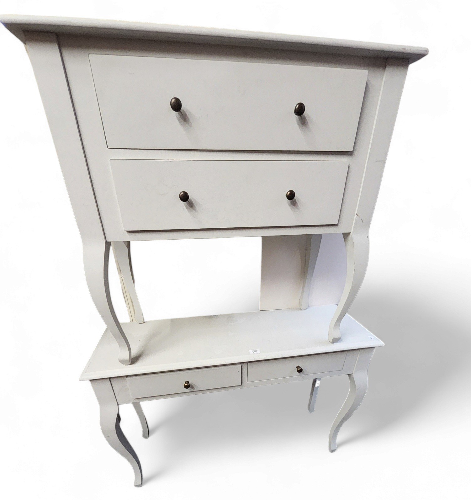 A Laura Ashley white side chest, of two drawers, bowed legs, 81cm high;  a similar two drawer side