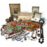 Costume jewellery including vintage brooches, bead necklaces, faux pearls, earrings, The Pearl