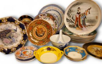 Chinese and Japanese decorative plates, including Noritake, Satsuma, Imari, etc