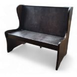 Masonic Lodge - a small bench/pew, shaped ends, panel style back, 93cm high, 110cm wide