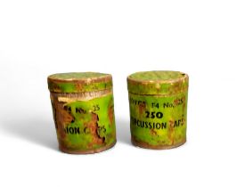 A F. Joyce & Co. F4 No.25 250 percussion caps cylindrical tin, 4.25cm high;  another (2)