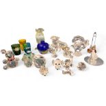 Swarovski type crystal models - cats, train, hedgehog;  etc;  a Victorian vaseline vase;  etc