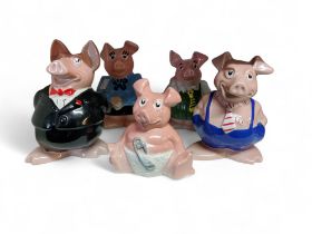A set of five Wade Natwest pigs, Woody; Annabel; Maxwell; Lady Hilary and Sir Nathaniel