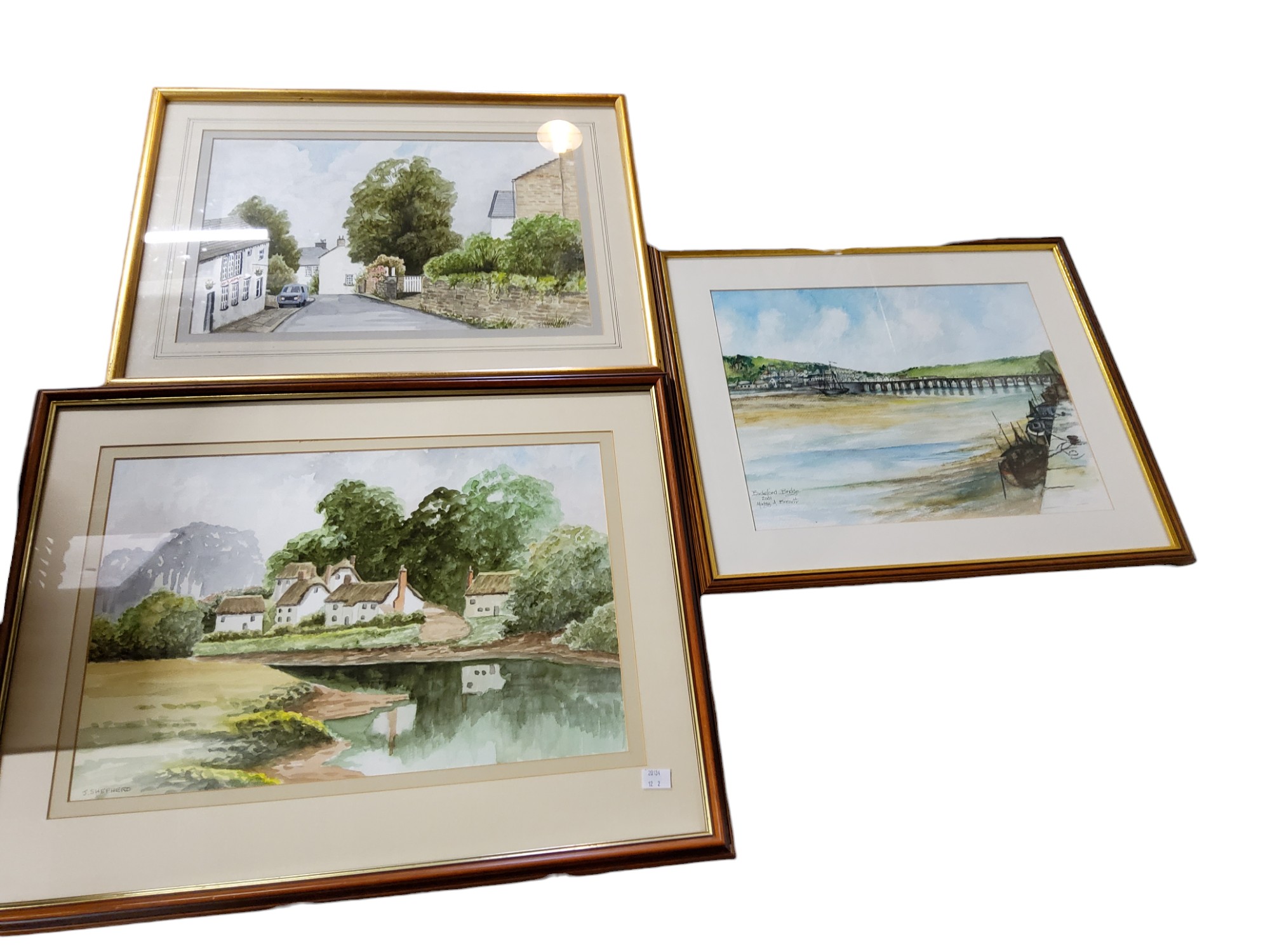 J Shepherd, 20th century, Thatched Cottages, signed, watercolour, 32cm x 47cm;   another;  Madge