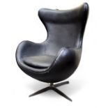 A mid 20th century Egg Chair in the manner of Fritz Hansen, chrome X base, 104cm high, 71cm wide,