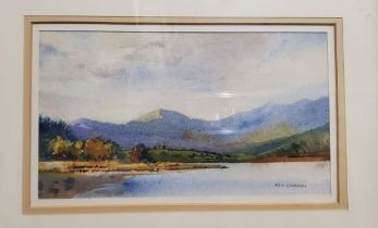 R E M Cameron, Loch, Scotland, signed, watercolour, 14cm x 24cm