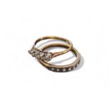 An 18ct gold & diamond ring, claw set with five graduating round diamonds, size S, 2.06g gross; an